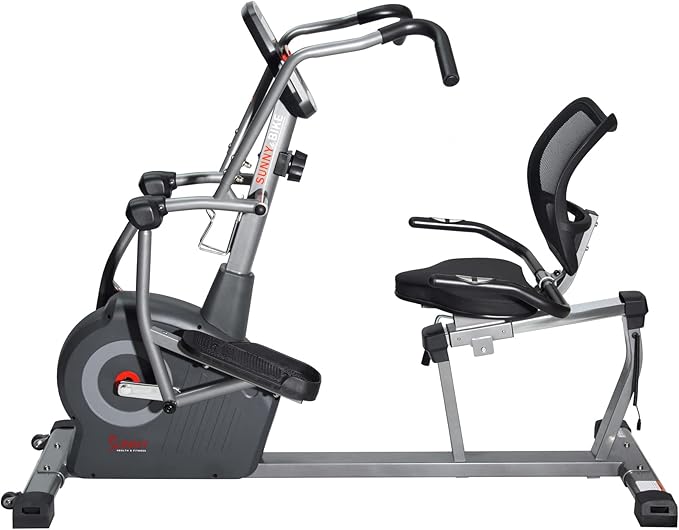 Sunny Health & Fitness Elite Recumbent Cross Trainer & Elliptical Machine with Arm Exercisers for Home Arm/Leg Training, Easy Adjust Seat & Mesh Backrest, Free SunnyFit App Bluetooth Connectivity