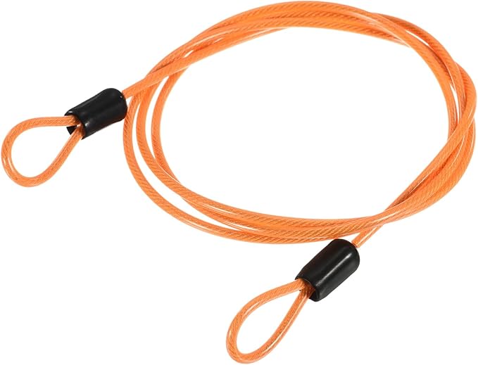 MECCANIXITY Security Steel Cable Lock, Safety Cable Flexible Wire Rope Luggage Lock 3.3feet 2.5mm Vinyl Coated Braided Steel with Double Loop for Bike Bicycle U-Lock Padlock Orange