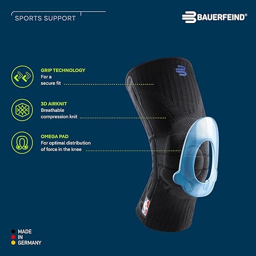 Bauerfeind Sports Knee Support NBA - Officially Licensed Basketball Knee Brace - Relief and Stabilization - Targeted Compression - Lightweight & Durable - Black, X-Large