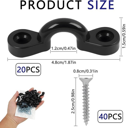 20 Pack Kayak Pad Eye Kit, Nylon Bungee Deck Loops with 40 Stainless Steel Screws, Tie Down Pad Eyes for Kayaks, Canoes, Boats, Deck Rigging, Paddle Holders & Marine Accessories