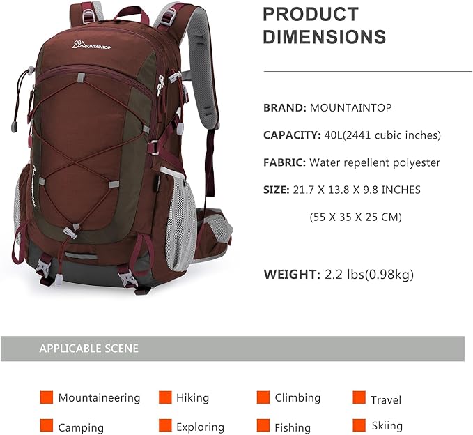MOUNTAINTOP Hiking Backpack,Lightweight Travel Backpack for Men Women Outdoor Backpacking, Camping