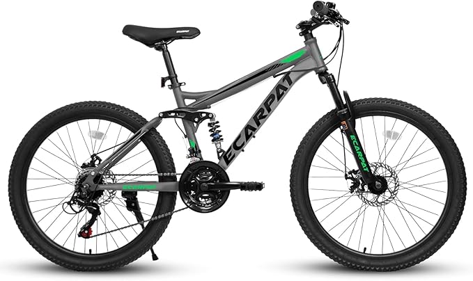 Mountain Bike 24 26 27.5 Inch, Dual Full Suspension Mens Womens Bike, 21 Speeds Dual Disc Brake Carbon Steel Bike, Boys Mens Mountain Bike for School Work Summer Camping, Birthday Gift Choice
