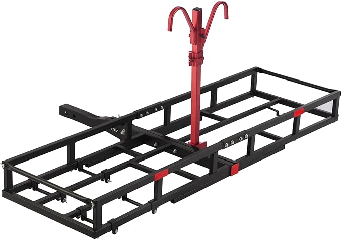 Hitch-Mount Bike Rack for Ebike Heavy-Duty - Comes with Cargo Carrier Fits 2 Electric Fat-Tire Mountain Bicycles Fits 2" Receiver for Car Trailer SUV Truck RV Minivan (Red)