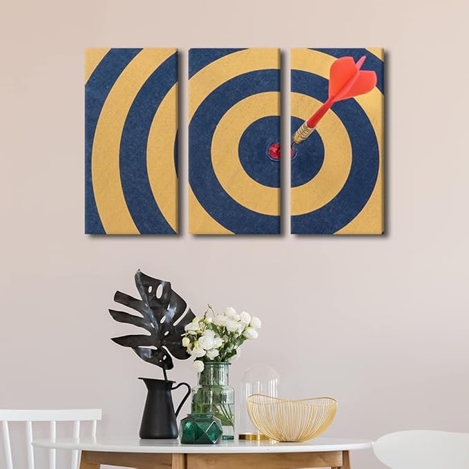 Sports Theme Pictures Wall Art 3 Panel Dart Hits the Bullseye Paintings Canvas Wall Art for Living Room Bedroom Bathroom OfficeBar Club Artwork House Wall Decor Framed Ready to Hang(24" Wx36 H)