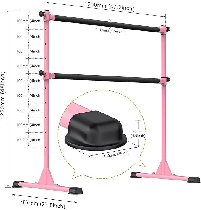 Dolibest Freestanding Ballet Bar, Height Adjustable Ballet Bar, Heavy Duty Dance Bar, with Non-Slip Rubber Pads, Enhanced Stability, Dance/Yoga/Fitness Stretching Bar, Ideal for Kids and Adults