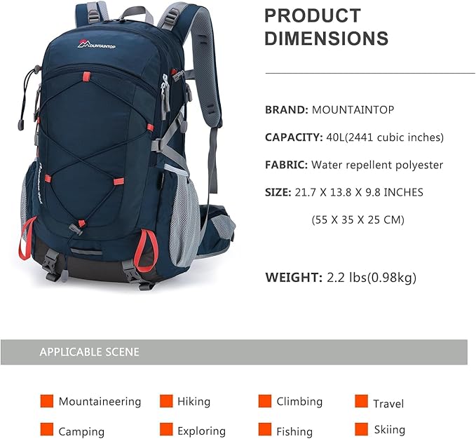 MOUNTAINTOP Hiking Backpack,Lightweight Travel Backpack for Men Women Outdoor Backpacking, Camping