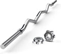 47" EZ Curl Bar Weight Lifting Bar, for Hip Thrusts/Squats/Lunges, 1" Weight Plates Curling Bar for Gym and Home, with Star Collars