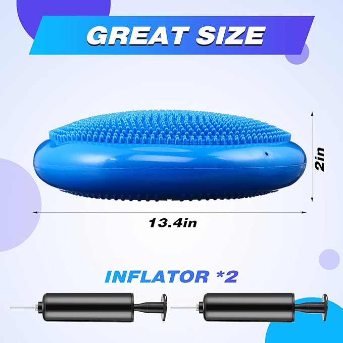 Leitee 10 Pcs Wobble Cushion Inflated Wiggle Seats 13.4'' Balance Disc with Air Pump Sensory Flexible Seat Balance Pad for Focus Sensory Training Core Stability Physical Exercise Home Office