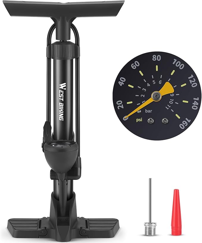 Bike Floor Pump, Bikes Pump with Gauge,Bicycle Air Pump with High Pressure 160 Psi, BikeTire Pump with Presta Schrader Valves，Portable Hand Pump Bike, Fits Road Bikes MTB E-Bike, Ball