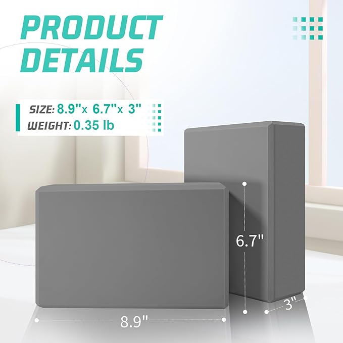 Yoga Block, Yoga Bricks Supportive Latex-Free EVA Foam, Soft Non-Slip Exercise Blocks, Yoga Accessories for Pilates, Meditation, Balance, Stretching and Deep Poses