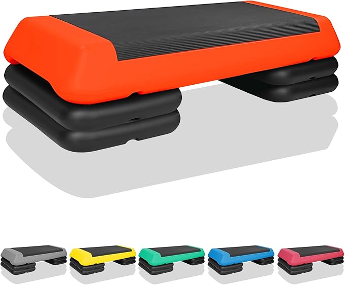 Adjustable Aerobic Stepper Workout Step with 4 Risers Fitness & Exercise Platform Trainer