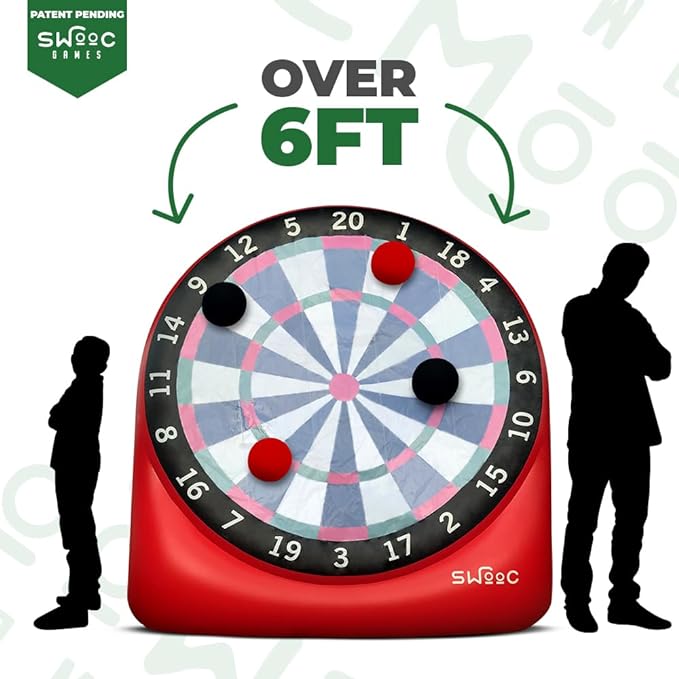 SWOOC Games - Inflatable Giant Kick Darts (15+ Ways to Play) - Jumbo Soccer Dartboard w/Air Pump - Big Carnival Games - Giant Outdoor Games - Oversized Dart Board Yard & Lawn Game for Kids & Adults