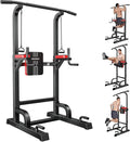 Pooboo Power Tower Dip Station Pull Up Bar for Fitness Home Gym Workout,Multi-Function Adjustable Height Fitness Strength Training Exercise Equipment,with Power Elastic Ropes