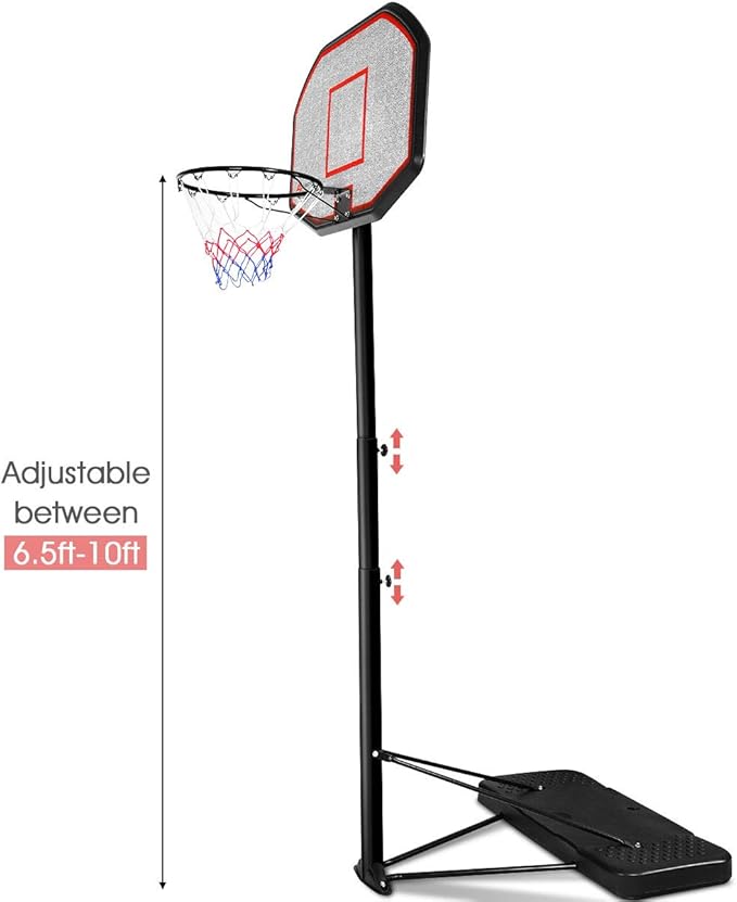 Giantex Portable Basketball Hoop 10 Ft, Adjustable Height 6.5-10 Ft, 43 Inch Backboard Basketball Goal, Suit for Court, Driveway, Garage, Indoor Outdoor Basketball Hoop for Kids, Youth, Junior