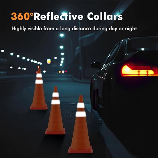 28 Inch 4 Pack Collapsible Traffic Safety Cones, Orange Cones with Reflective Collar, Portable Multipurpose Traffic Cones for Parking Construction Driving Training Sports Practice