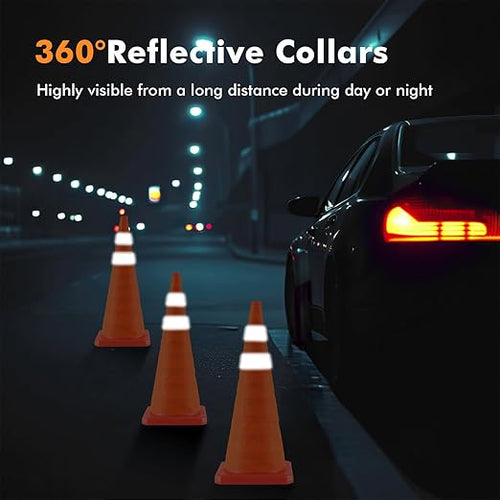 28 Inch 2 Pack Collapsible Traffic Safety Cones, Orange Cones with Reflective Collar, Portable Multipurpose Traffic Cones for Parking Construction Driving Training Sports Practice