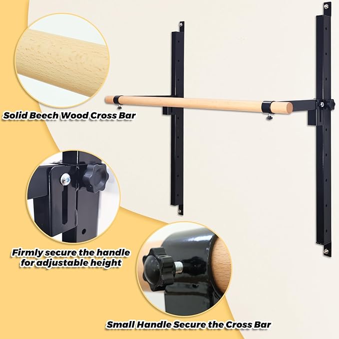 Wall Mounted Ballet Barre Adjustable Ballet Bar Foldable Dance Bar-Fully Adjustable -Solid Beech Wood Bar,Ballet workout Fitness Equipment Pull Up Stretch Never move