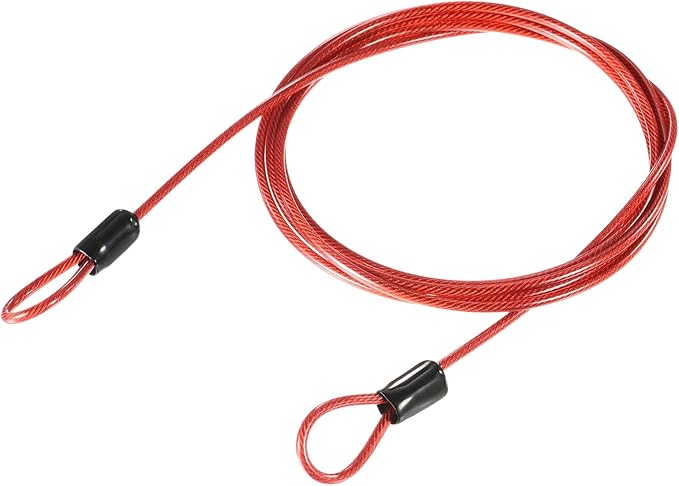 MECCANIXITY Security Steel Cable Lock, Safety Cable Flexible Wire Rope Luggage Lock 5feet 2.5mm Vinyl Coated Braided Steel with Double Loop for Bike Bicycle U-Lock Padlock Red