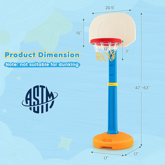 Costzon Kids Basketball Hoop, Height Adjustable 3.9FT- 5.2FT Basketball Goal for Kids, Portable Mini Basketball Set, Indoor Outdoor Toddler Basketball Hoop, Gift for Boys Girls