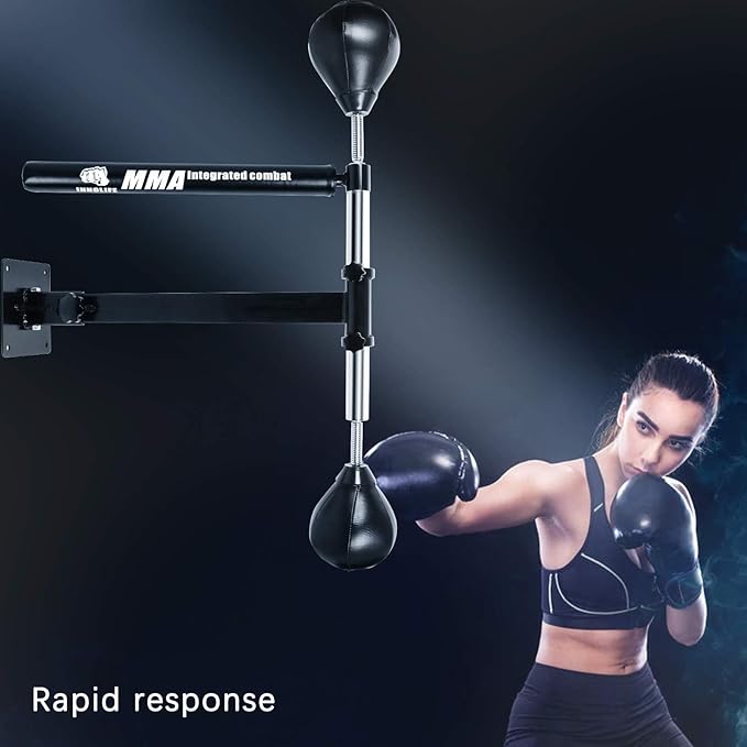 INNOLIFE Boxing Spinning Bar with 2pcs Speed Ball, Multifunction Wall Mounted MMA Speed Trainer,Folding Function Pole