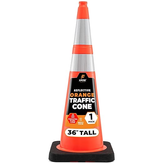 Xpose Safety 36 Inch Orange Traffic Cones Heavy Duty 15lb with 6" & 4" Collars, 1 Pack - Multipurpose PVC Plastic Safety Cone for Parking, Soccer, Caution, Kids and Construction - DOT Approved
