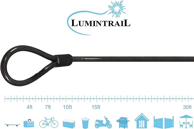 Lumintrail 10mm Heavy-Duty Security Cable, Vinyl Coated Braided Steel with Sealed Looped Ends (4', 7', 10', 15', or 30') (4-FT)