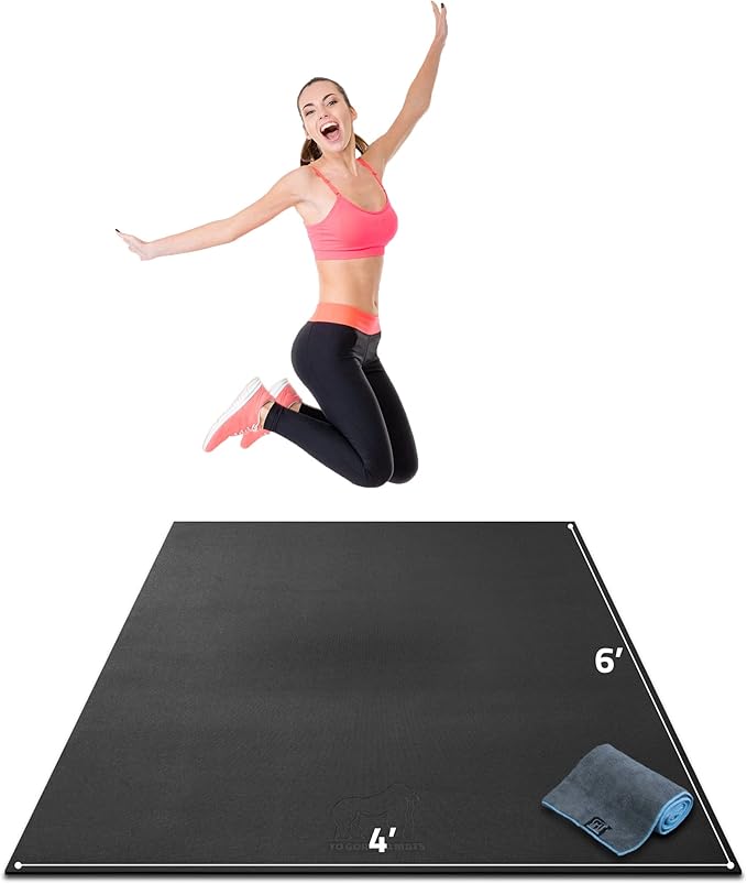 Gorilla Mats Premium Large Exercise Mat – 6x4', 7x4', x7x5', 8x4', 10x4' (1/4" Thick) Ultra Durable, Non-Slip, Workout Mat for Instant Home Gym Flooring – Great on Any Floor – Use With or Without Shoes
