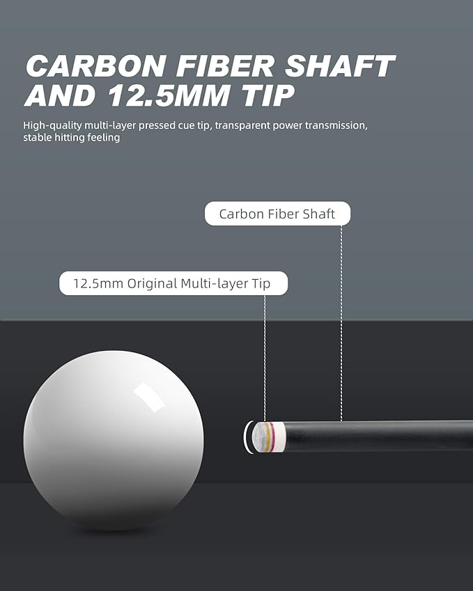 CRICAL Carbon Fiber Pool Cue COWCUE Series Low Deflection Billiards Cue Stick 58" Professional Pool Table Sticks for Adults -12.5mm Tip, Weight 19OZ (Adjustable), 3/8 * 8 Joint