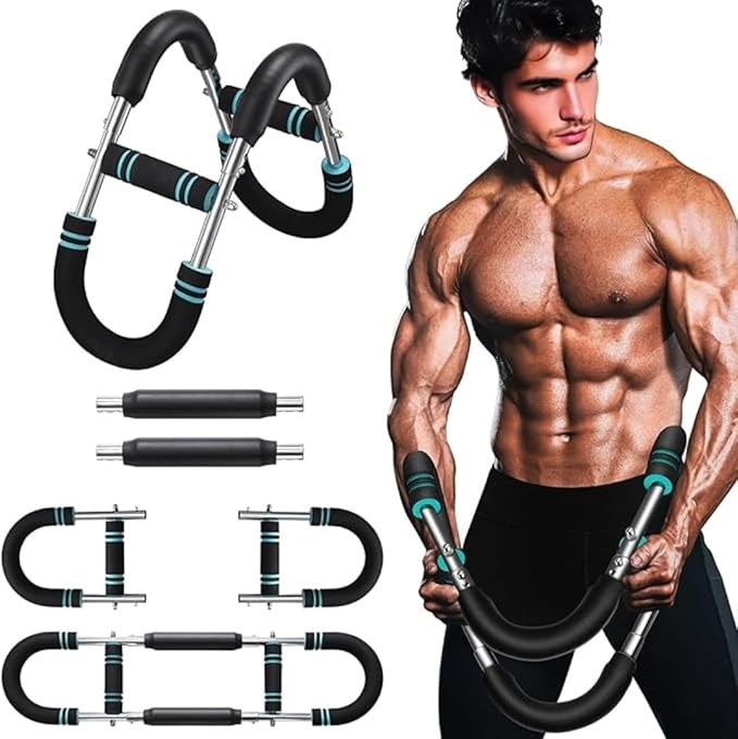 Twister Arm Trainer, Adjustable, Detachable, Portable, Chest Exerciser for Men & Women. Home Fitness Equipment for Enhancing Upper Body Muscle(60-90-110 lbs Tension, Black with Blue Stripes)