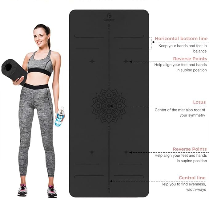 Yoga Mat Non Slip TPE Thick Yoga Mat with Alignment Mark, Large Size 72"L x 32"W x 0.32"Th or 0.24"Th, Anti-Tear Exercise & Fitness Mat for Yoga, Pilates & Floor Workouts