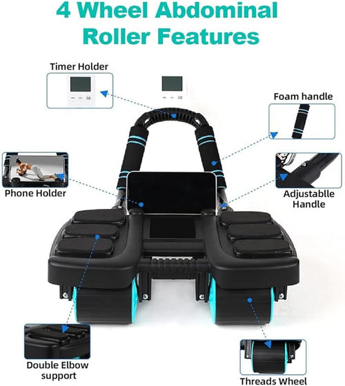 2025 New Automatic Rebound Ab Roller Wheel with Elbow Support & 4-Wheel Design - Core Exercise Equipment for Home Gym, Abdominal Workout Machine for Men/Women, Belly Fat Burner,Portable Fitness Roller Wheel