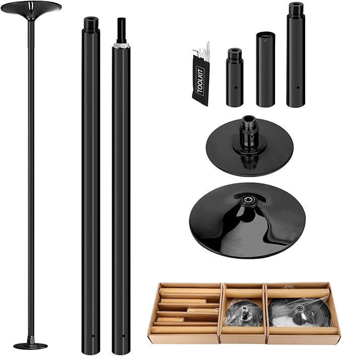 PRIOR FITNESS Premium Dance Pole Removable 45mm Spinning & Static Dancing Pole Heavy-Duty Steel Pole Dancing Pole, Adjustable Height Professional Grade Excellent for Home Exercise Club Gym