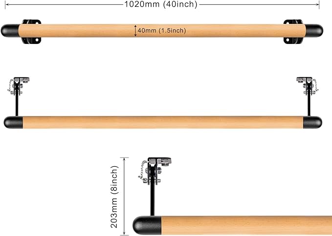 Kipika Wall Mounted Traditional Solid Wood Ballet Barre System, Freestanding Ballet Barre, Stretch/Dance Bar for Home Workout Dance Equipment, Durable Metal Support, Height Adjustment