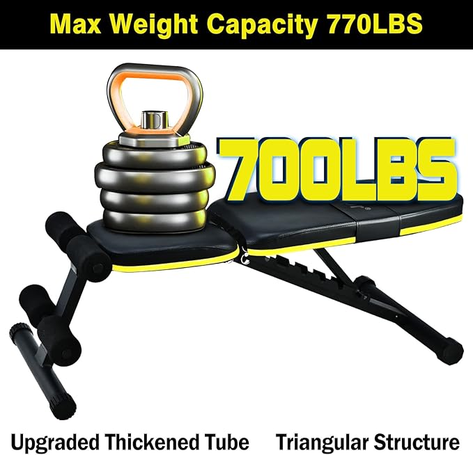 Adjustable Weight Bench, Foldable Workout Benches for Home Gym, 10 Backrest Position Exercise Bench for Strength Training, Upgraded Thickened Steel Support Max Capacity 700LBs