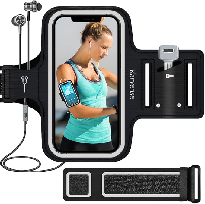 Phone Holder for Running, Karvense Phone Arm Bands for Running Exercise Workout Jogging, Cell Phones Armband for iPhone 16 Pro/16/16e/15 Pro/15/14 Pro/14/13 Pro/13/12, Samsung Galaxy S/A, to 6.3''