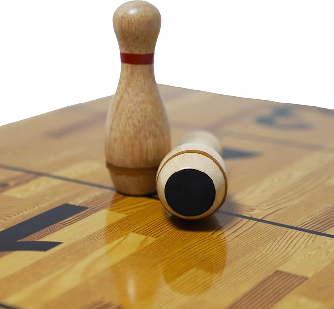 Shuffleboard Bowling Pin Set with 10 Pcs Premium Hardwood Bowling Pins Durabel Triangular Pinsetter Resin Bowling Ball and Carrying Bag, Fun for Shuffleboard Games