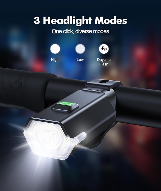 3+6 Modes Bike Lights for Night Riding with Side Light, Rechargeable & IP65 Waterproof Bicycle Light, Bike Headlight and Tail Light Set for Road/Mountain/Kids Bike Cycling Accessories