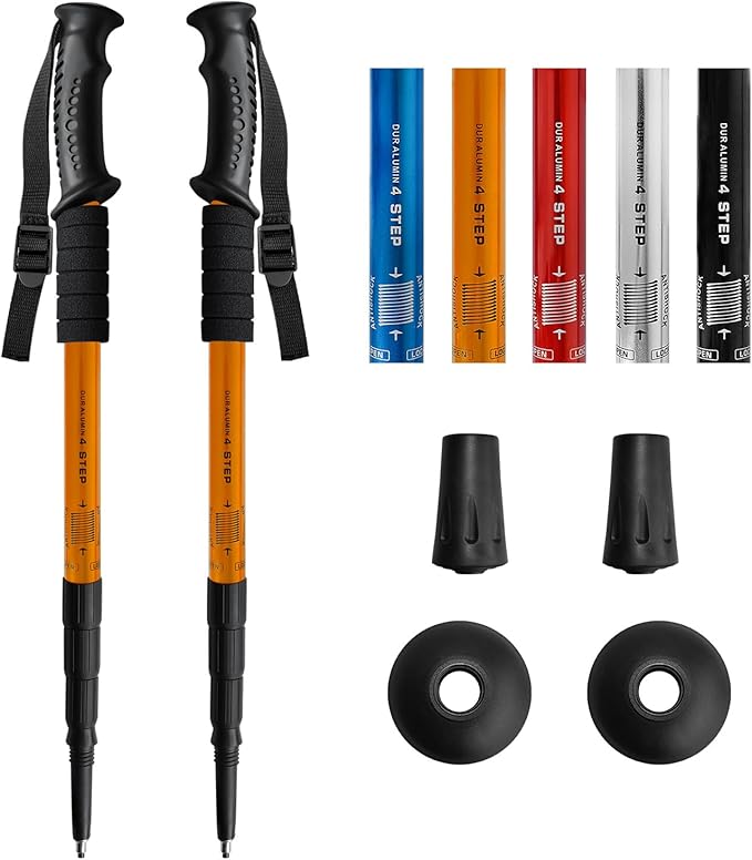 2 Pack Hiking Poles for Junior, Nordic Walking Trekking Pole Hiking Sticks Lightweight Collapsible & Shock-Absorbent Aluminum with Quick Adjustable Locks for Youth & Women