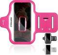 Running Armband with Large Reflective Strips, for iPhone 17/16/15 Pro/Pro Max/14 Plus/13/11/XR/XS, Galaxy S25/24 Water Resistant Phone Holder Case with Extension Strap, Key Card Slot, Earphone Holder