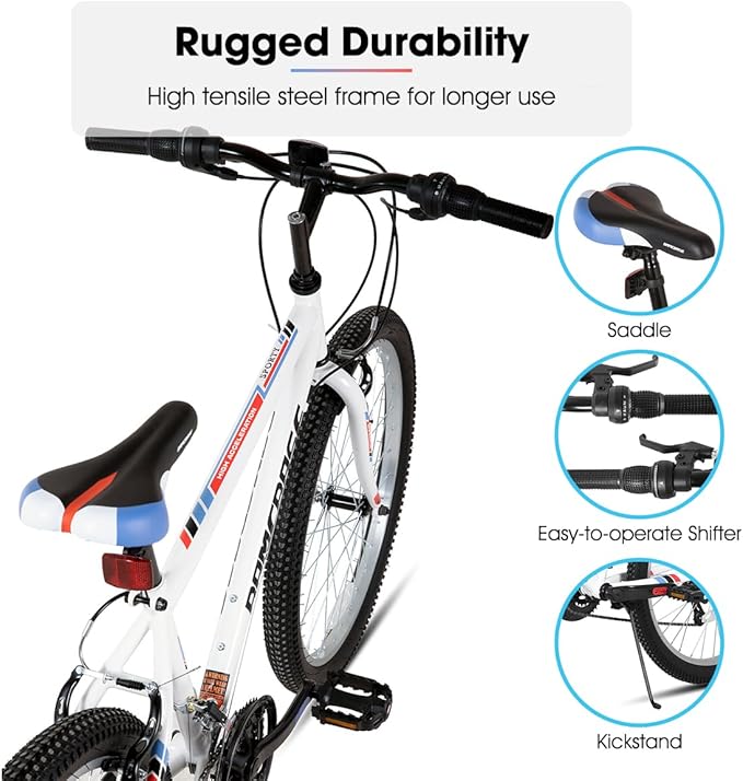 HILAND 24 26 inch Mountain Bike for Men Women, 18 Speeds High-Carbon Steel Frame, Sport Cycling MTB Bicycle for Adult