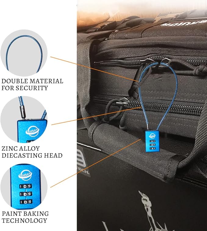 3 Digit Cable Combination Lock 12 inches Cable for School Gym Locker,Filing Cabinets,Helmet,Toolbox,Luggage Suitcase,knapsack,Blue 2Pack