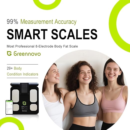 Fitness Body Fat Scales with Hand Sensors 8 Electrodes 29 Body Analysis 180kg Weight Scale, Professional Body Fat and Muscle Mass Analyzer with App/Large Display (Black)