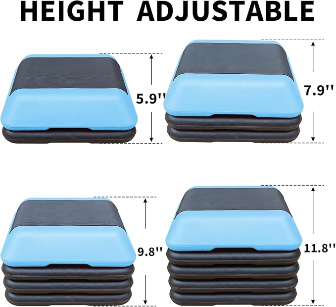 Kaimei Adjustable Height Aerobics Step Platform - Fitness Stepper for Cardio, Home Workout, Exercise