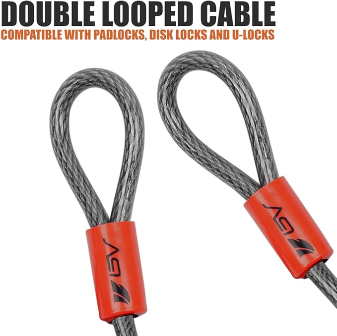 BV Heavy-Duty 7FT Security Cable with Loops-10mm (3/8 Inch) Cut-Resistant Braided Steel Cable-Versatile & Weatherproof-Security Chain for Padlock, Chain Lock, Wire Lock (Pair)