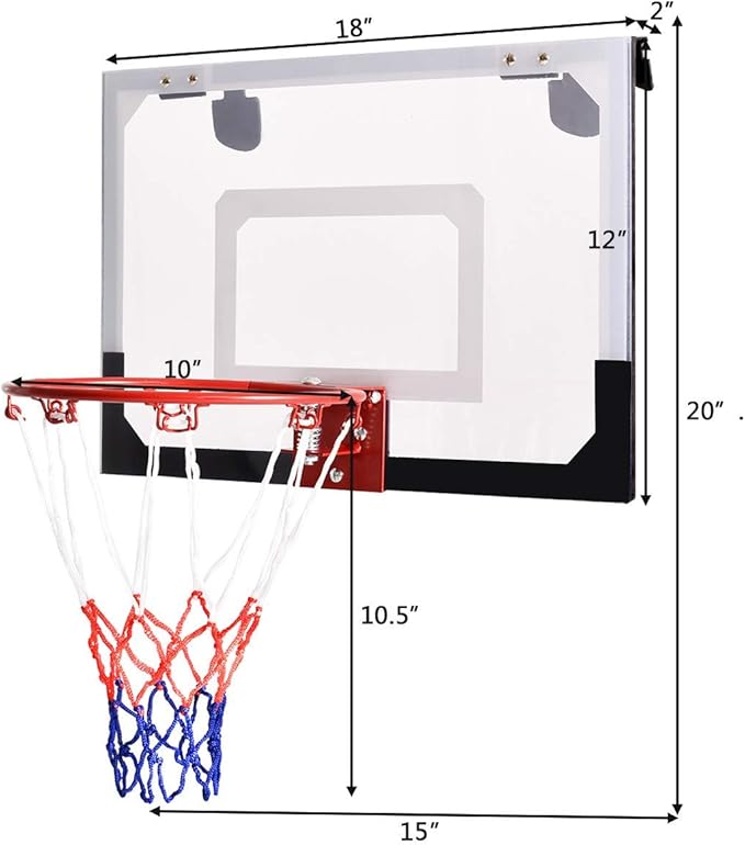Goplus 18'' x12'' Mini Wall Mounted Basketball Hoop, Backboard for Door w/Ball and Hand Pump Set, Basketball Sports Exercise for Youth Kids Adults Indoor Outdoor