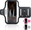 Running Armband with Large Reflective Strips, for iPhone 16 15 Pro 14 Plus 13 11 XR XS, Galaxy S25/24/S10 Water Resistant Sports Phone Holder Case with Extension Strap, Key Card Slot, Earphone Holder