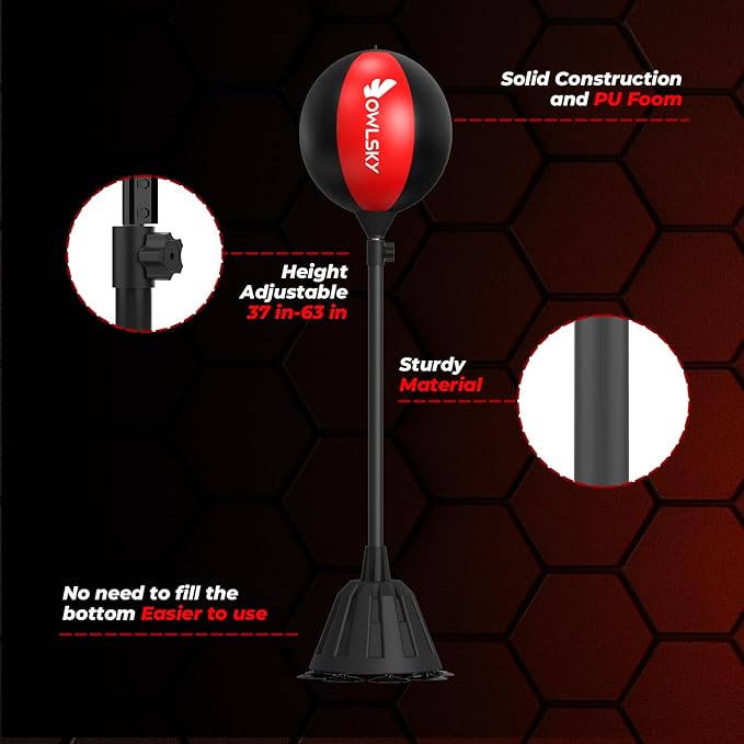 Owlsky Punching Bag with Stand, Boxing Bag for Adults, Adjustable Height, Stress Relief & Fitness