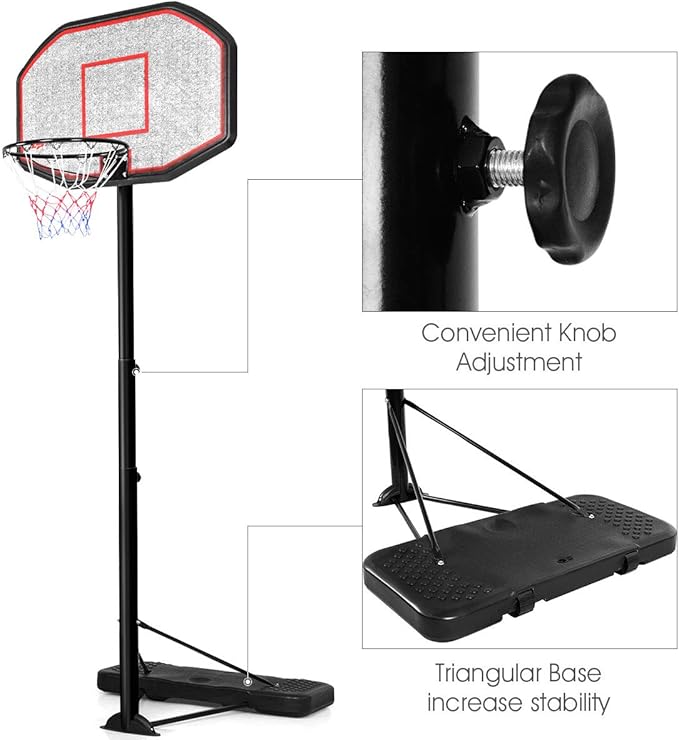 Giantex Portable Basketball Hoop 10 Ft, Adjustable Height 6.5-10 Ft, 43 Inch Backboard Basketball Goal, Suit for Court, Driveway, Garage, Indoor Outdoor Basketball Hoop for Kids, Youth, Junior