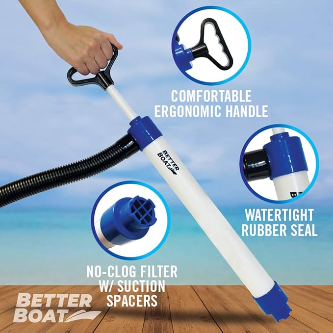 Manual Bilge Pump for Boats, Kayak, Canoe, Hand Water Pump with Hose, Portable Handheld Siphon Bailer, 20 Gallons Per Minute Suction, Marine Grade