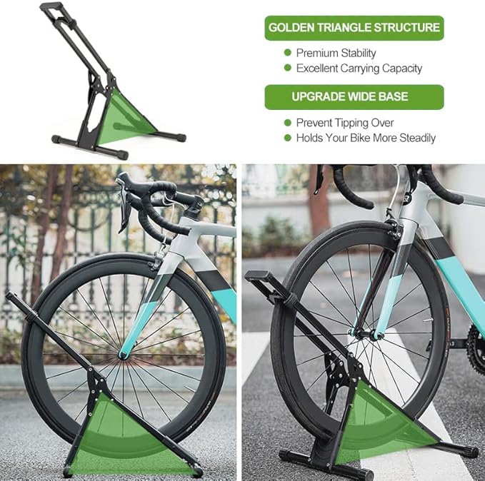 RELIANCER Adjustable Bike Storage Stand,Bicycle Floor Parking Rack,Steady Bike Wheel Holder Fit All Mountain & Road Bikes,Indoor Outdoor Cycling Storage Organizer,Apartment Garage Cycle Tires Holder